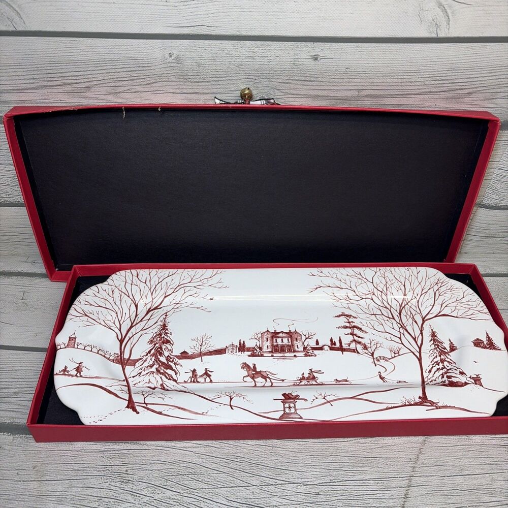 Juliska Country Estate Ruby Hostess Tray in Original Box, WINTER Main House, 15"